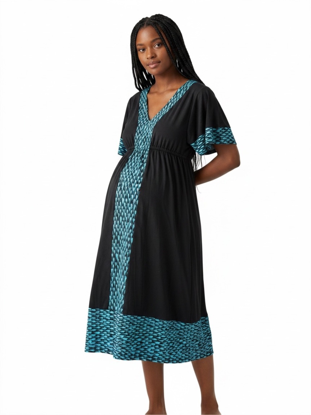 Liz Lange M Black & Teal Tie Back Maternity Dress